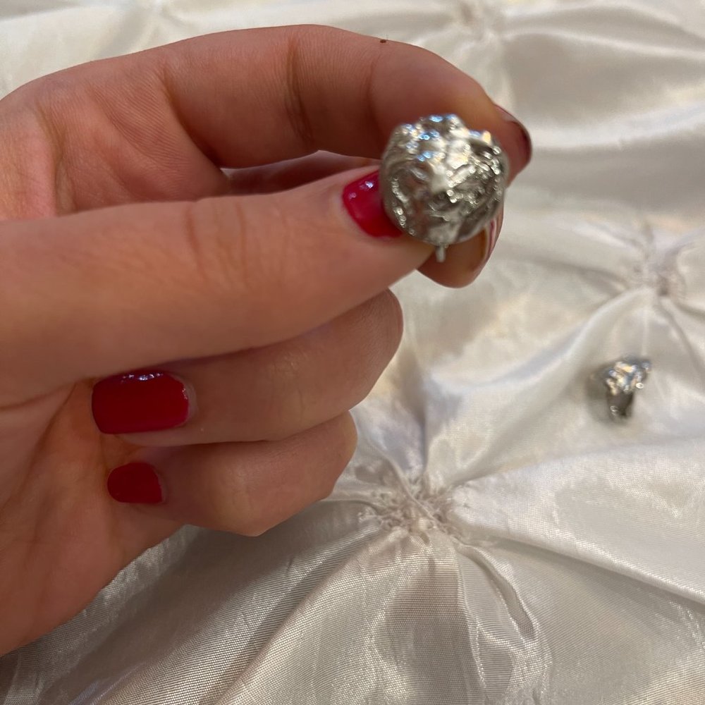 Vintage Silver Tone Lion Head Clip On Earrings